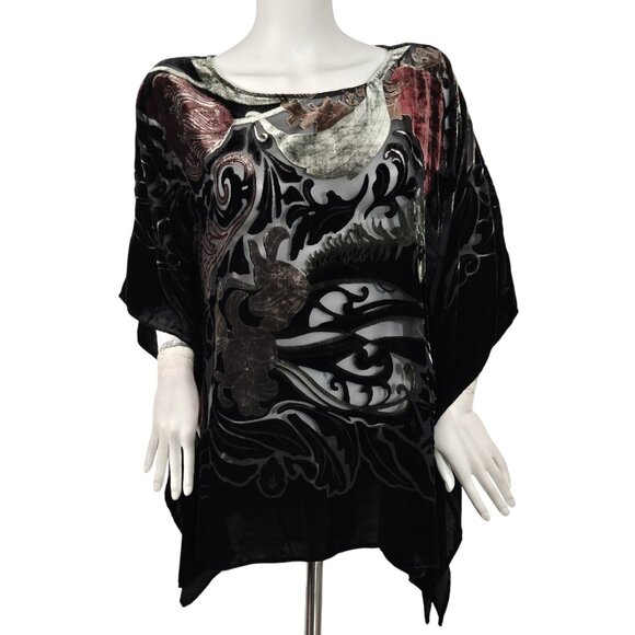 John Mark Women's Tunic Top Blouse Size Small Medium Boho Floral Boxy Black (18)